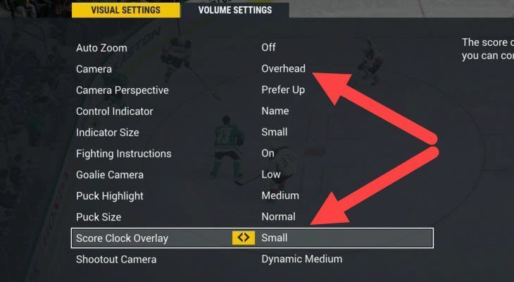 NHL 17 small and overhead score clock/view settings