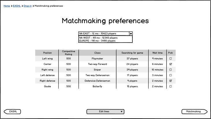 EASHL Redesign Matchmaking Mockup
