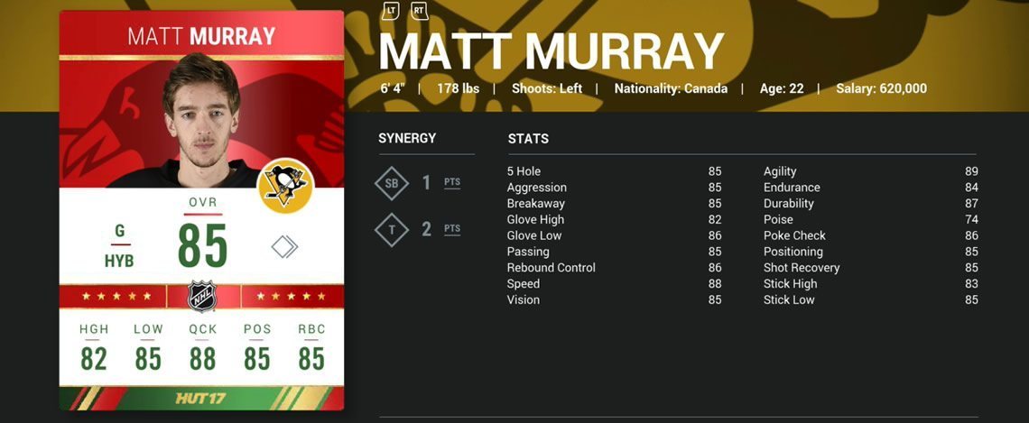 Matt Murray's Gift of Giving NHL 17 HUT Set Card
