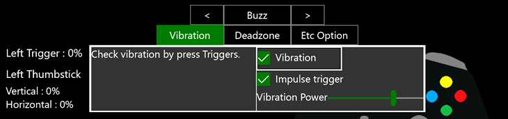 Xbox Controller Tester app Vibrations