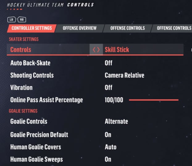 NHL 19 Controller Settings