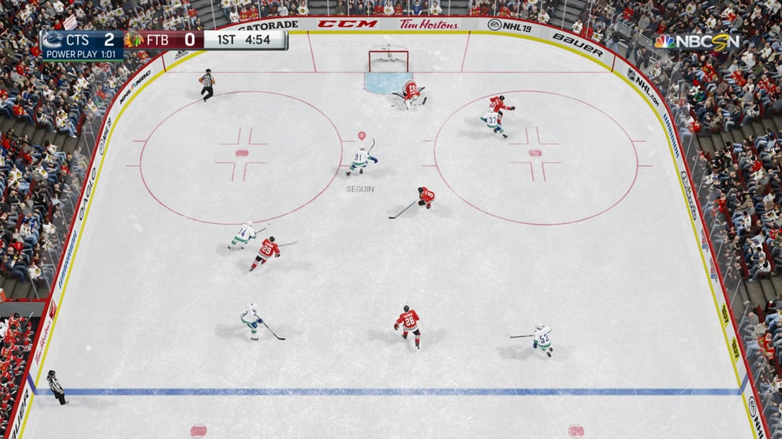 Overhead Camera Angle in NHL 19 - you can see the full width of the ice