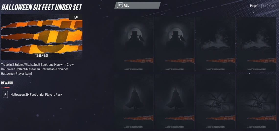 Trade in 2 of each halloween collectible for an untradeable non-set Halloween Player Item